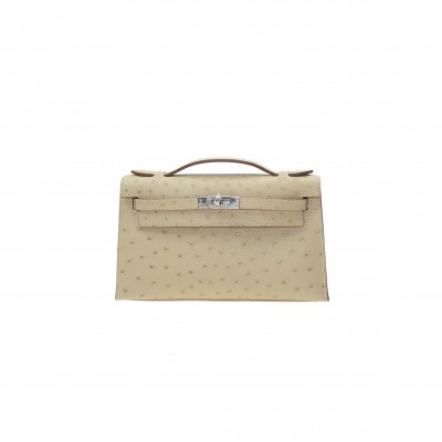 HERMÈS MASTER HANDBAGS KELLY CLUTCH BAG PARCHEMIN (22*14*7cm) 